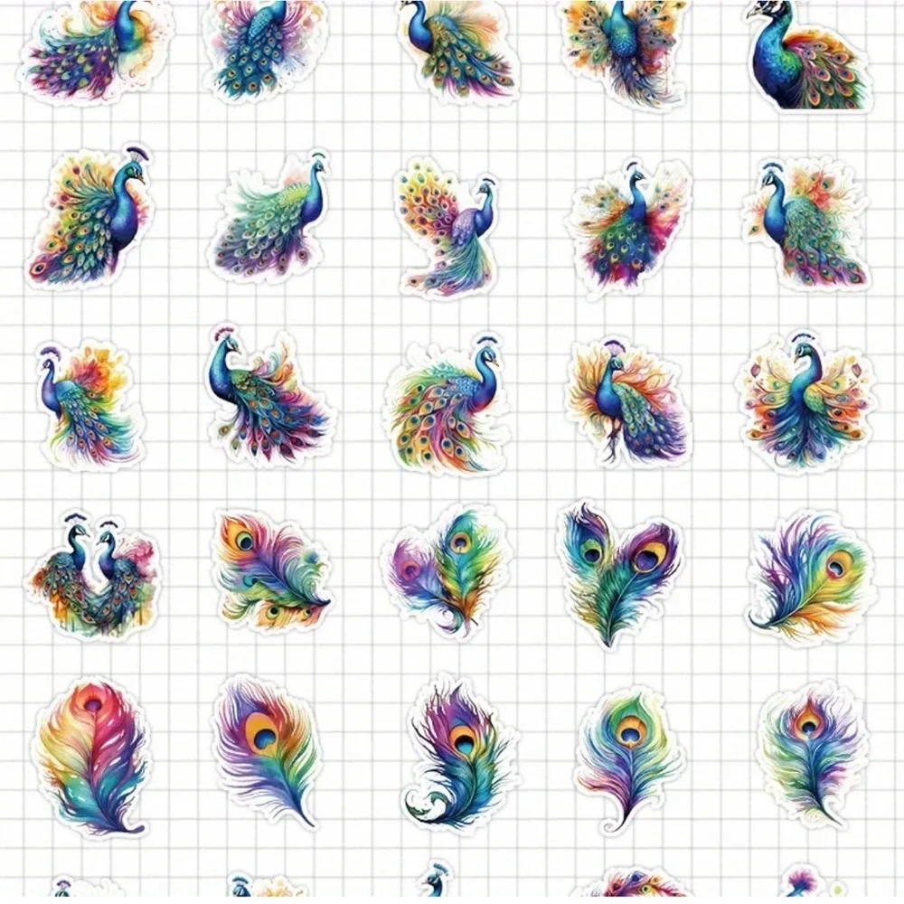 DIY Peacock Themed Individual Shaped Stickers, Set of 50 (no 2 alike)